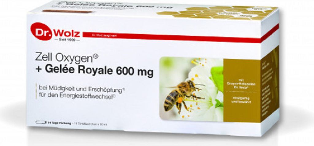 A product box for Dr. Wolz Zell Oxygen + Gelée Royale 600 mg.