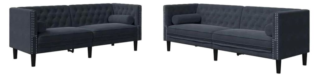 Sofa-Set für Wohnzimmer, 3-Sitzer und 2-Sitzer, Chesterfield und Nackenrolle, Dunkelgrau, 2-teilig