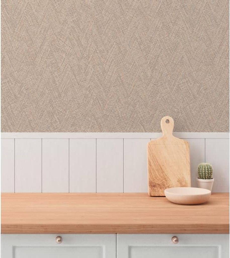 Strukturtapete Fischgrätmuster Beige Braun - Vliestapete mit 3D-Effekt - Modern & elegant (KG-175794)