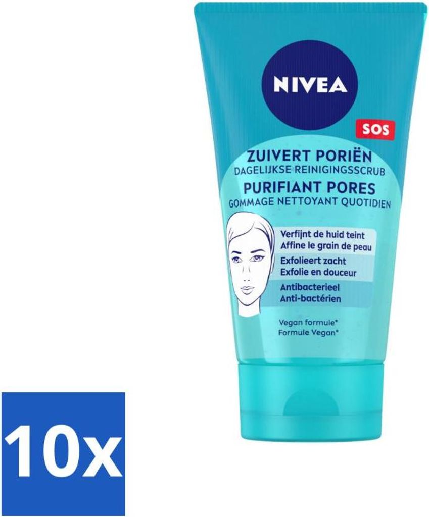 NIVEA – Reinigungspeeling – Essentials Daily Scrub – Für unreine Haut – Mit Milchsäure & Magnolienextrakt – 150 ml - Vorteilspack - 10 ...