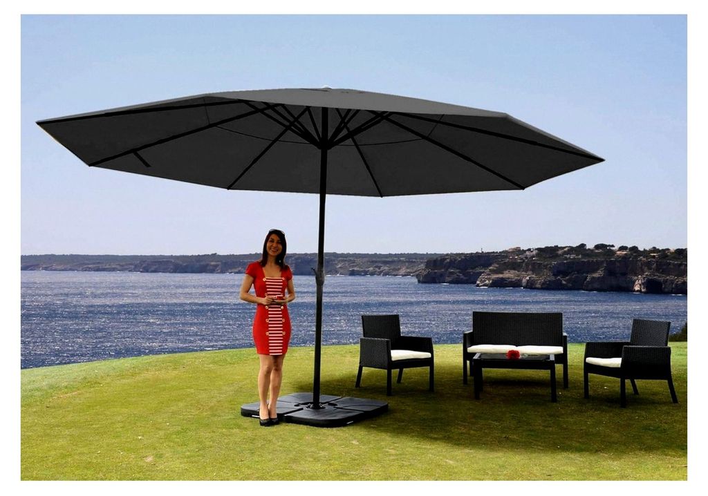 Sonnenschirm Meran Pro-AM, Gastronomie Marktschirm ohne Volant Ø 5m Polyester/Alu 28kg - anthrazit mit Ständer