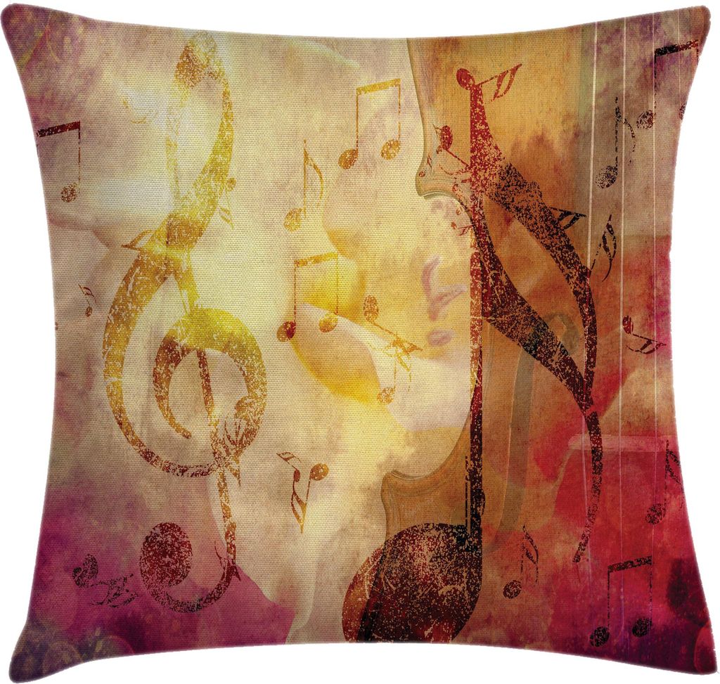 ABAKUHAUS Musik Kissenbezug, Melodie Notenschlüssel Komposition mit Musikalischen Elemente Grunge Stil Kunst, 40 x 40 cm, Mehrfarbig