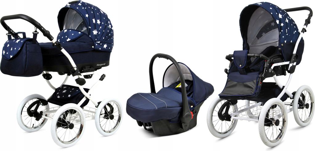 BabyLux Margaret | 3in1 Kinderwagen Set | Navy Blue Star | Kombikinderwagen | Kinderwagenset |