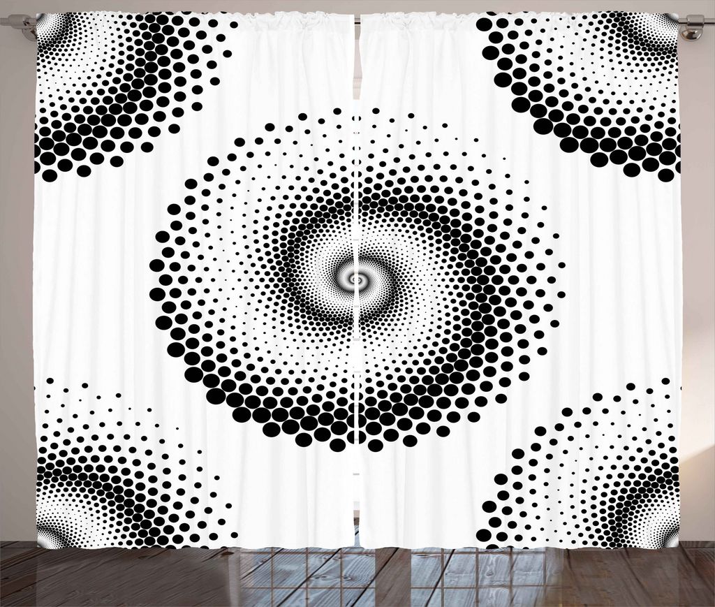 ABAKUHAUS Abstrakt Rustikaler Vorhang, Spirale Punkte Muster, Wohnzimmer Universalband Gardinen mit Schlaufen und Haken, 280 x 225 cm, Weiß Schwarz