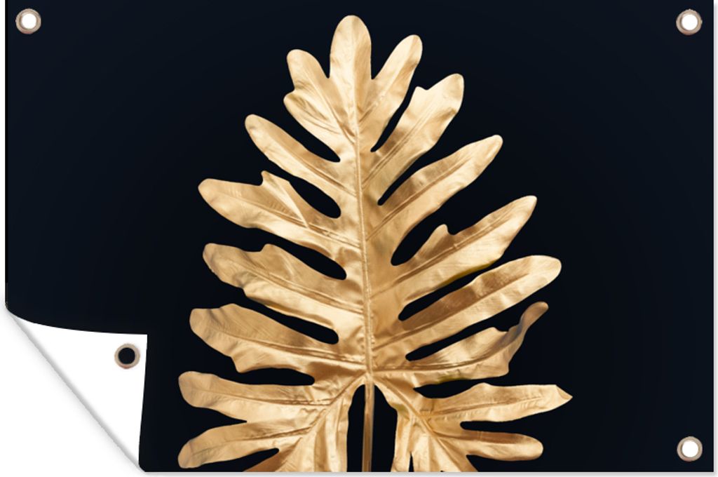 MuchoWow 60x40 cm Outdoor-Poster Gartendeko Sichtschutz Garten Poster für den Garten Blätter - Herbst - Gold - Schwarz - Natur - Luxus