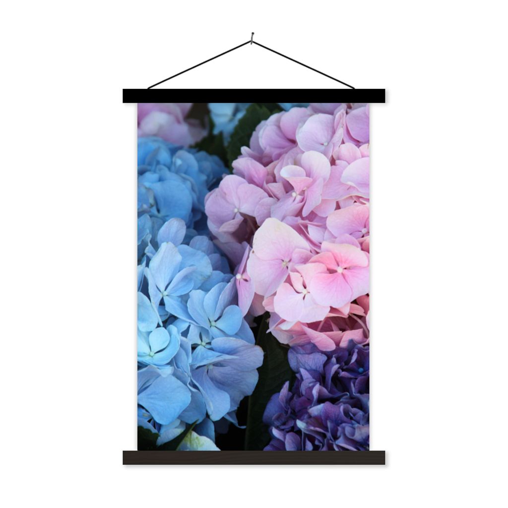 MuchoWow Textilposter Blumen - Strauch - Hortensie - Botanisch 40x60 cm mit schwarzem Rahmen - Wanddekorationen