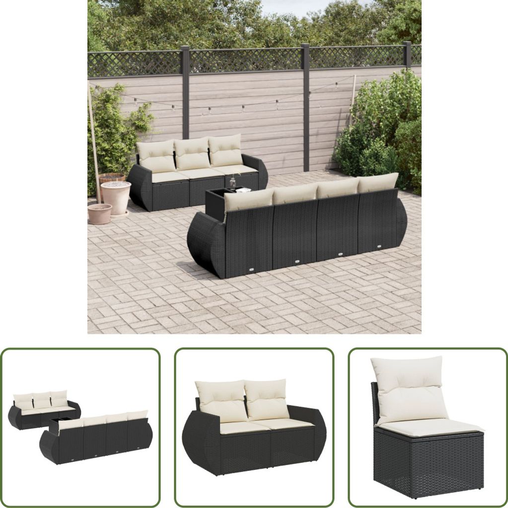 The Living Store 8-tlg. Garten-Sofagarnitur mit Kissen Schwarz Poly Rattan