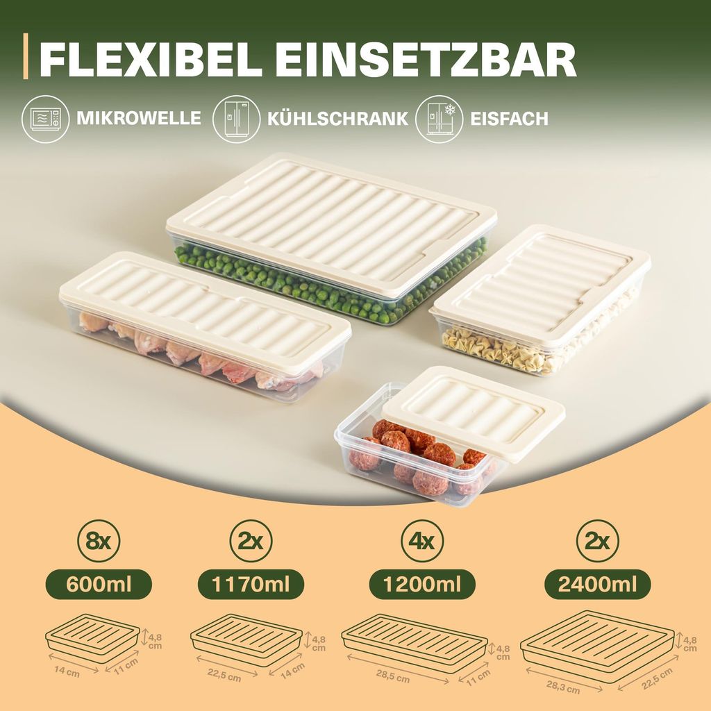 Viwares Stapelbare Gefrierdosen 16er Set, Gefrierfach & Kühlschrank Organizer mit Deckel, Frostfest bis -25°C, Wiederverwendbare Frischhaltedosen...