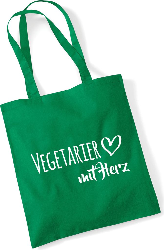 Huuraa Jutebeutel Vegetarier mit Herz 10 Liter Kelly Green Baumwolle Tasche Geschenkidee