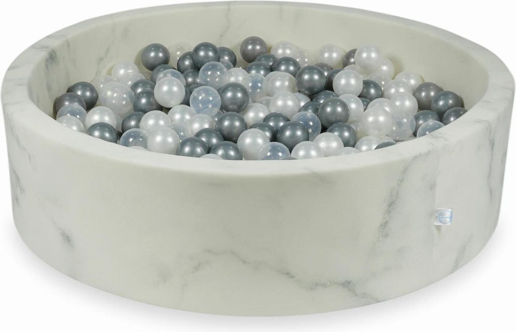 Trockenbecken 110x30 Marmor mit 400 Bällen: Perlmutt, Transparent, Silber