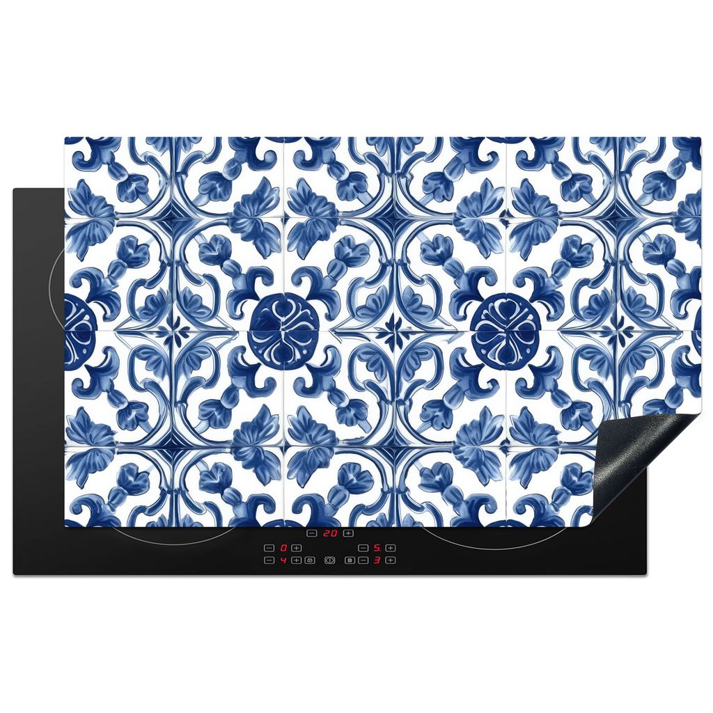 KitchenYeah Herdabdeckplatte Delfter Blau - Kunst - Niederländisch - Fliese , 83x51cm, Küche Deko, Glaskeramikkochfeld Herdabdeckung, Abdeckpla...