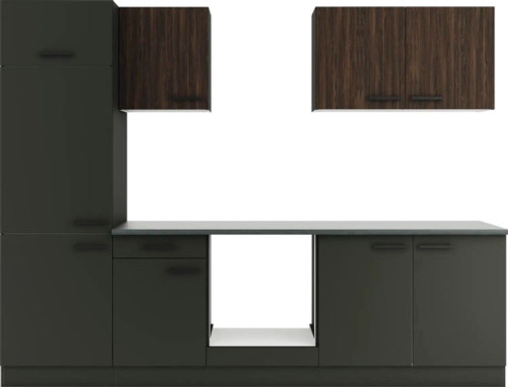 Optifit Küchenzeile ohne Geräte Rimini409/Madrid420 270 cm nussbaum anthrazit matt zerlegt Variante reversibel KPRM 2711