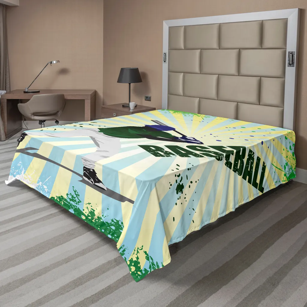 Drap de Dessus Baseball Jaune et Vert en Tissu Doux pour Lit 2 Personnes
