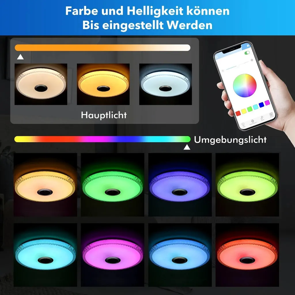 Plafonnier LED Intelligent 60W : Éclairage sur Mesure et Son Bluetooth - 4