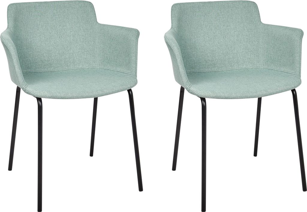 BELIANI Esszimmerstuhl 2er Set Mintgrün Stoffbezug mit Schwarzen Metallbeinen Hohe Armlehnen Modern Wohnzimmer Esszimmer Küche Ausstattung Möbel