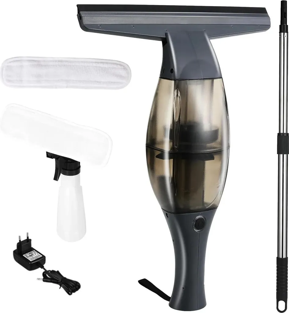 Nettoyeur vitres télescopique électrique gris avec raclette de 28 cm