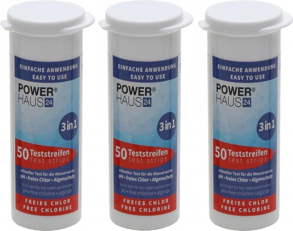 150 Teststäbchen 3 in 1 Teststreifen 3er Pack Teststrips für Chlor, pH Wert und Algenschutz, für Pool und Whirlpool, 3 x 50 Stück