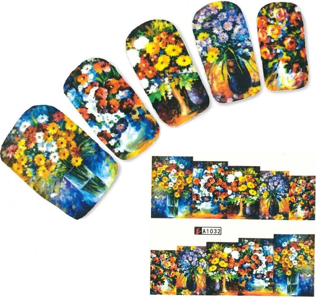 Tattoo Nail Art Blumenstrauß Vase Aufkleber Nagel Sticker Produktbild 