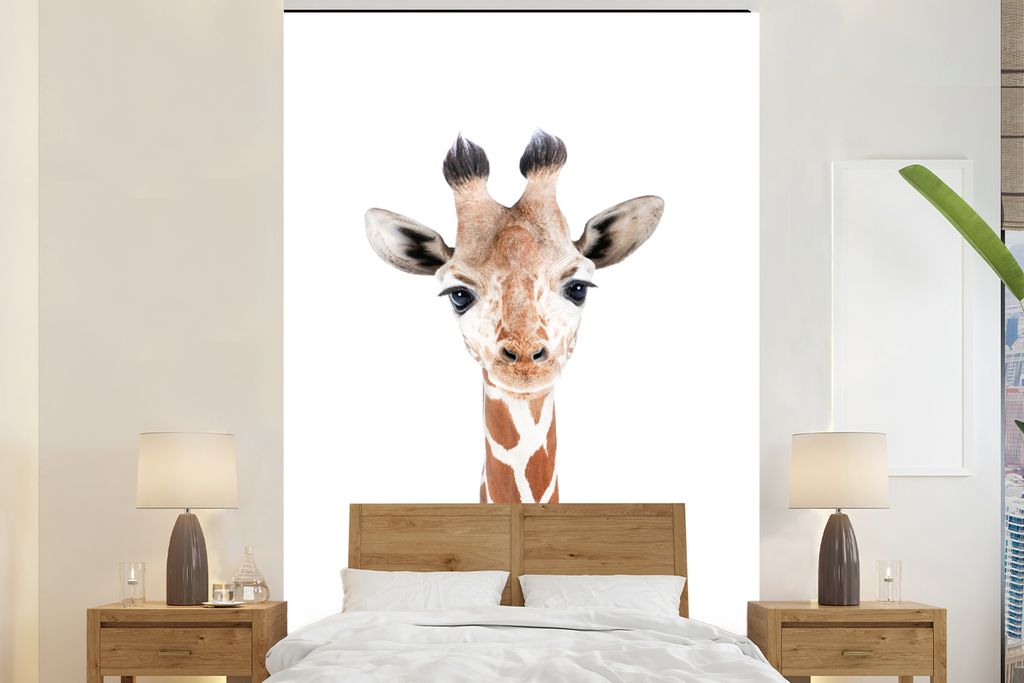 MuchoWow Fototapete für Wohnzimmer oder Schlafzimmer Wandtapete Vinyl Motivtapete Giraffe - Tiere - Natur - Porträt - 145x220 cm - Wanddekoration