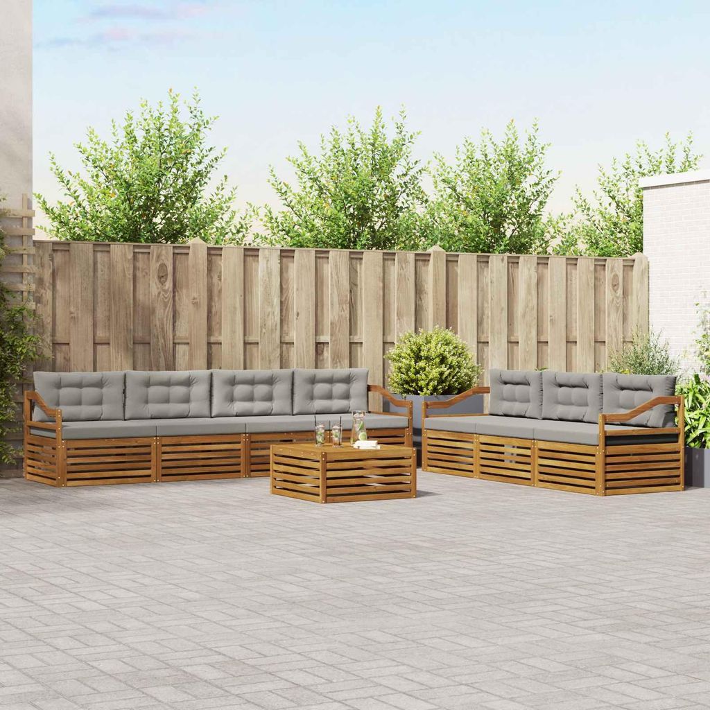 "im Sonderangebot"Outdoor-Sofagarnitur - CLORIS - Balkonmöbe/Sitzgruppe - mit Kissen 8 pcs - Moderne Design - Natürlich und Hellgrau - Gartensofa...