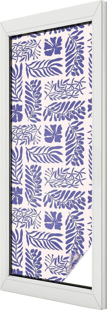 Buntglas Fensterfolie – 146x50 cm – Stained-Glass Design – blickdichte dekorative Sichtschutzfolie – selbstklebend, UV-Schutz – Pflanzenm...