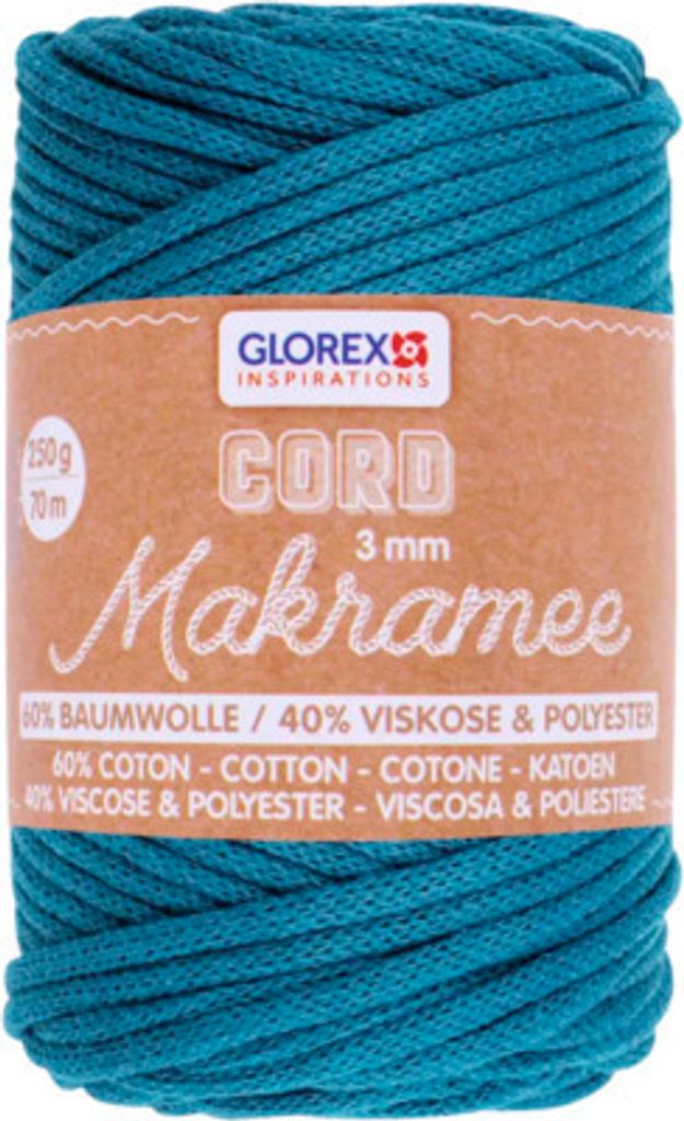 GLOREX Makramee Cord 3mm 250g, gewebt türkis, Baumwolle, Produktbild 