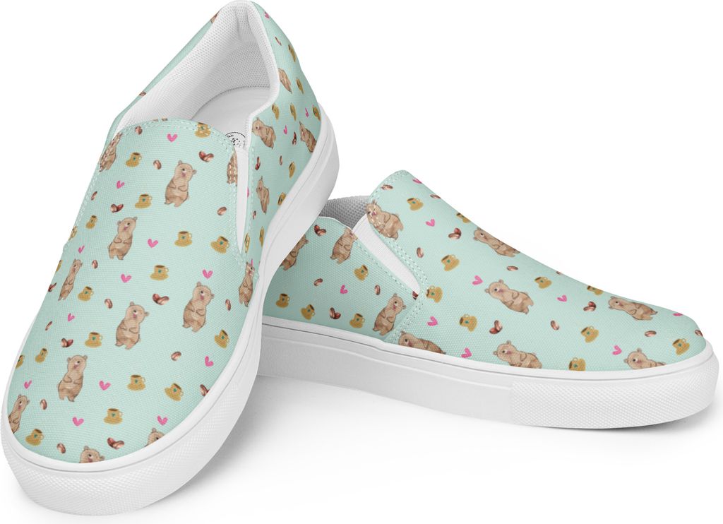 Mr. & Mrs. Panda Slipper Damen Bär Kaffee Größe 44 - Türkis - Geschenk, Loafer, Muster, Herz, Für, Kaffeebohne, Espadrilles, Mokassins