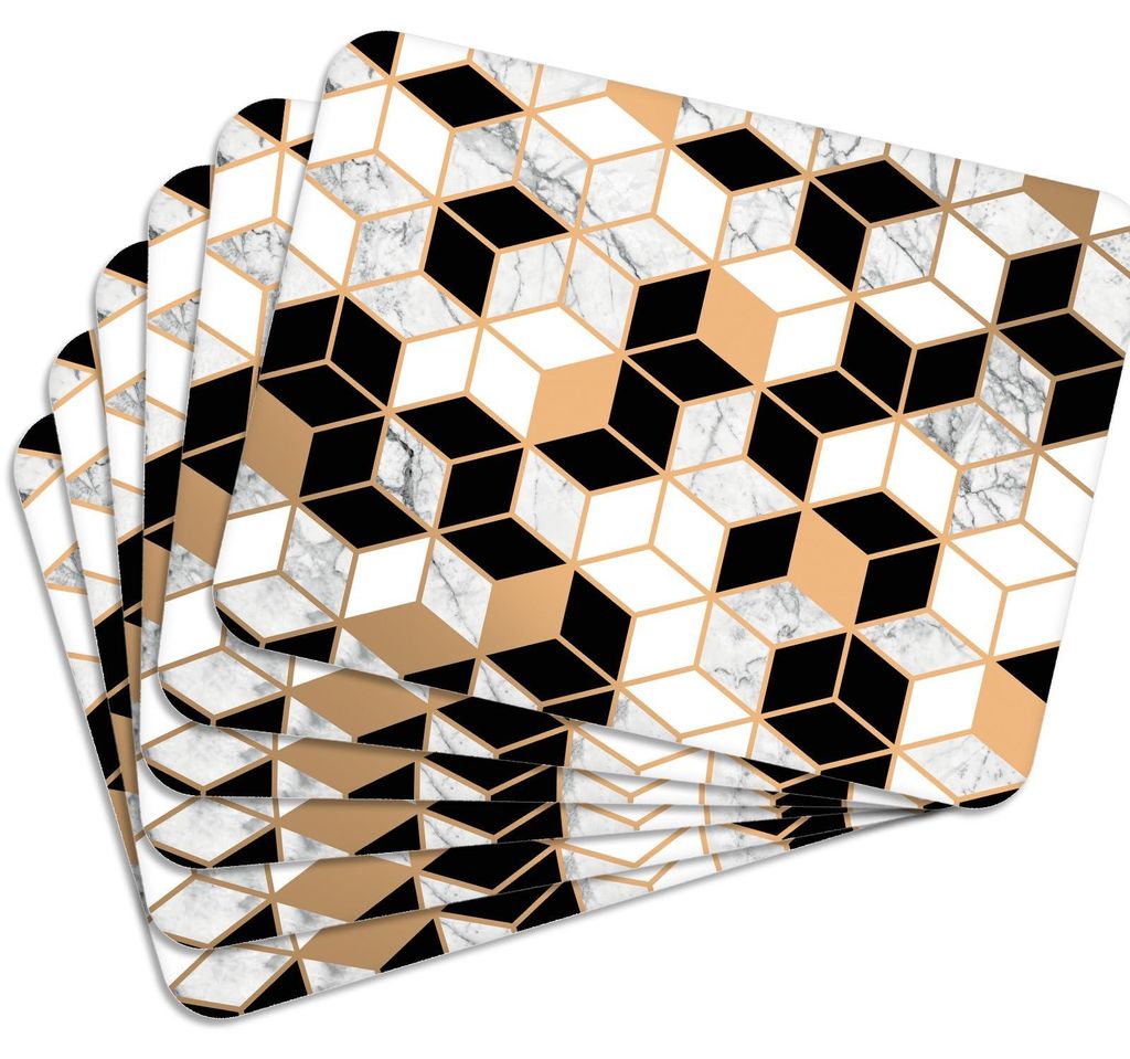 MG Design Set aus 6 Kork-Platzsets - Honey Comb Gold - 30 x 40 cm - hitzebeständig & abwischbar, mit Korkrückseite