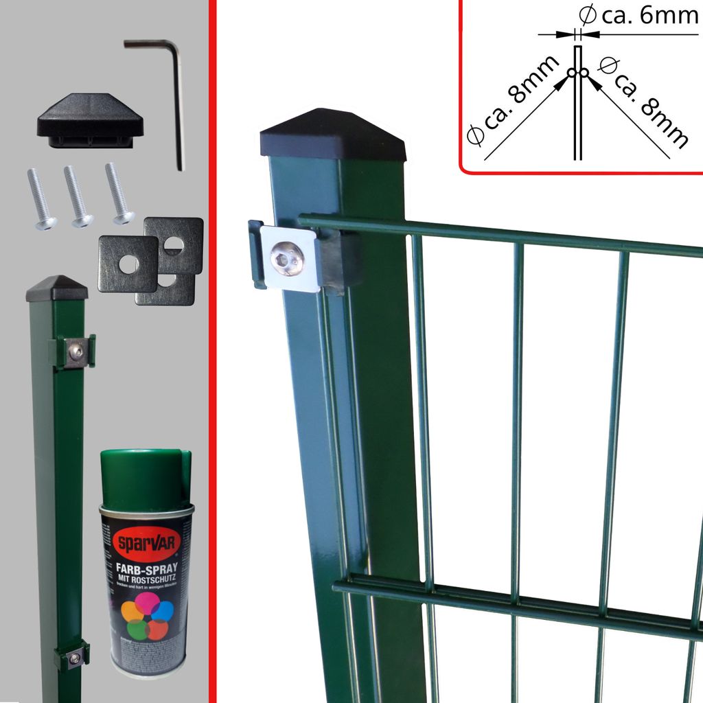 Doppelstabmattenzaun 656 Abdeckleiste Moosgrün mit Eckpfosten Höhe: 1230 mm ST_Zaun_mit_Eckpfosten:15 m | inkl 2 Eckpfosten