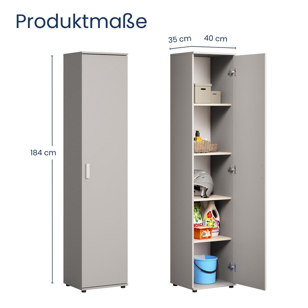 Schmaler Mehrzweckschrank 40 cm breit mit 1 Tür & 4