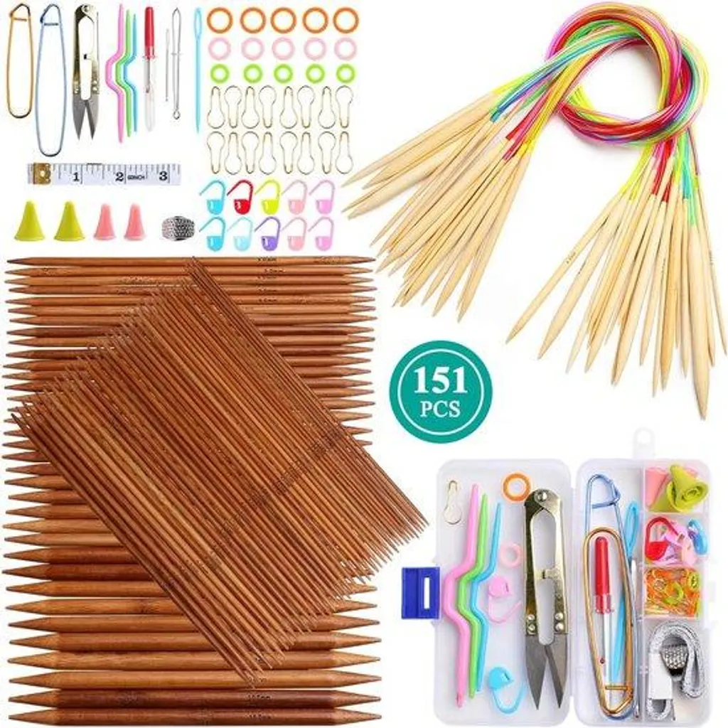 Kit aiguilles à tricoter en bambou coloré pour loisirs créatifs