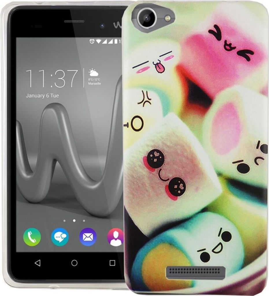 Handy Hülle für Wiko Lenny 3 Max Cover Case Schutz Tasche Motiv Slim Silikon TPU Schriftzug Marshmallows