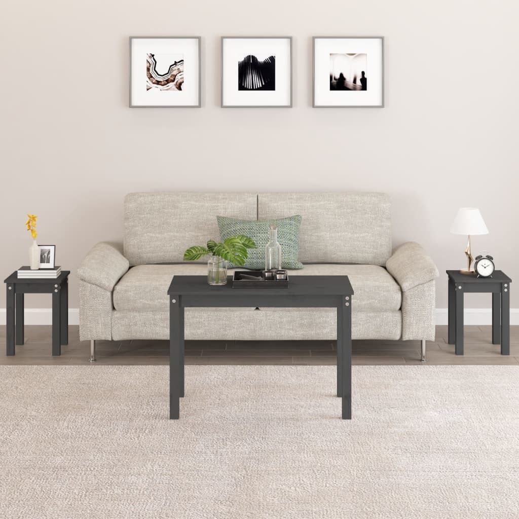 The Living Store Satztische 3 Stk. Grau Massivholz Kiefer Produktbild 