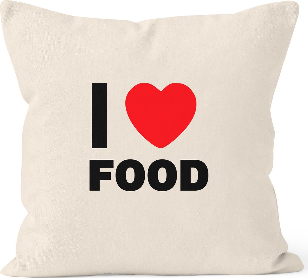 Kissenbezug Kissen-Hülle Deko-Kissen 40x40 I love food Baumwolle MoonWorks natur 40cm x 40cm