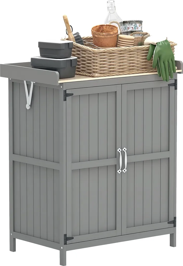 Armoire de jardin Outsunny en bois gris avec toit inox 74 x 43 x 88 cm
