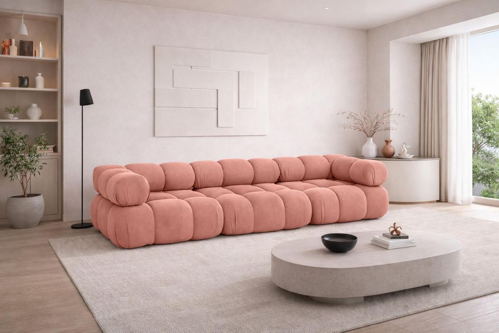 Kaiser Möbel Couch, 3-Sitzer Sofa modular, Veloursstoff Salvador, Rosa, Selia
