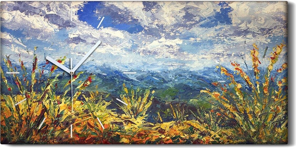 Dekor Leinwand Uhr Wandbilder Quarz 60x30 Ölgemälde Landschaft Berge Wolken - weiße Hände