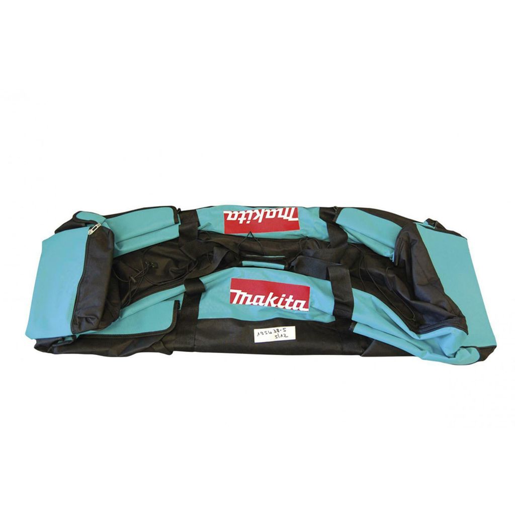 A teal and black Makita tool bag lying flat.