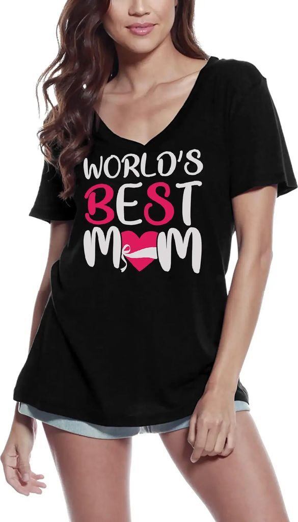 Damen Grafik T-Shirt V-Ausschnitt Die beste Mutter der Welt - Herz – World's Best Mom - Heart – Öko-Verantwortlich Vintage Jahrgang Kurzarm Lu...