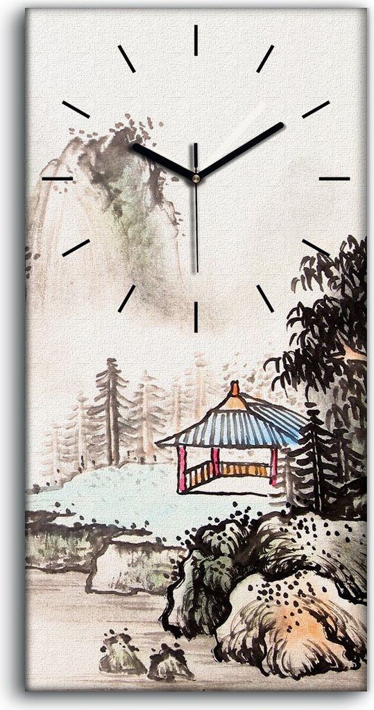 Dekor Leinwand Uhr Wandbilder 30x60 Chinesische Landschaft AquarellMalerei - schwarze Hände