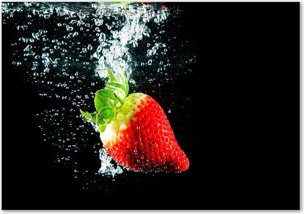 Tulup Leinwandbild - 100x70 cm - Wandkunst - Drucke auf Leinwand - Leinwanddruck - Essen & Getränke - Rot - Erdbeere Wasser