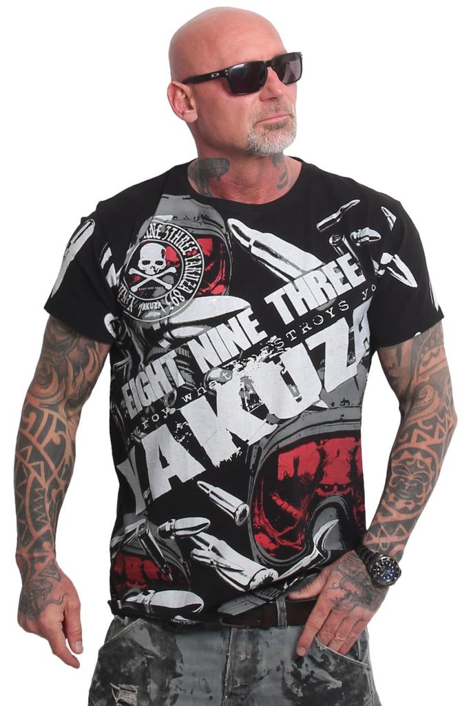 Yakuza Herren Danger Allover Regular T-Shirt, Schwarz, 6XL