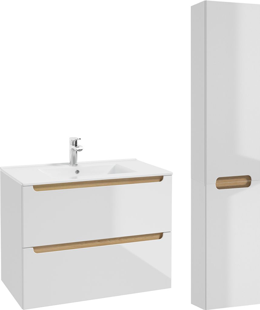 Waschtisch und Hängesäule 80cm Livia mit 2 Schubladen, Weiß