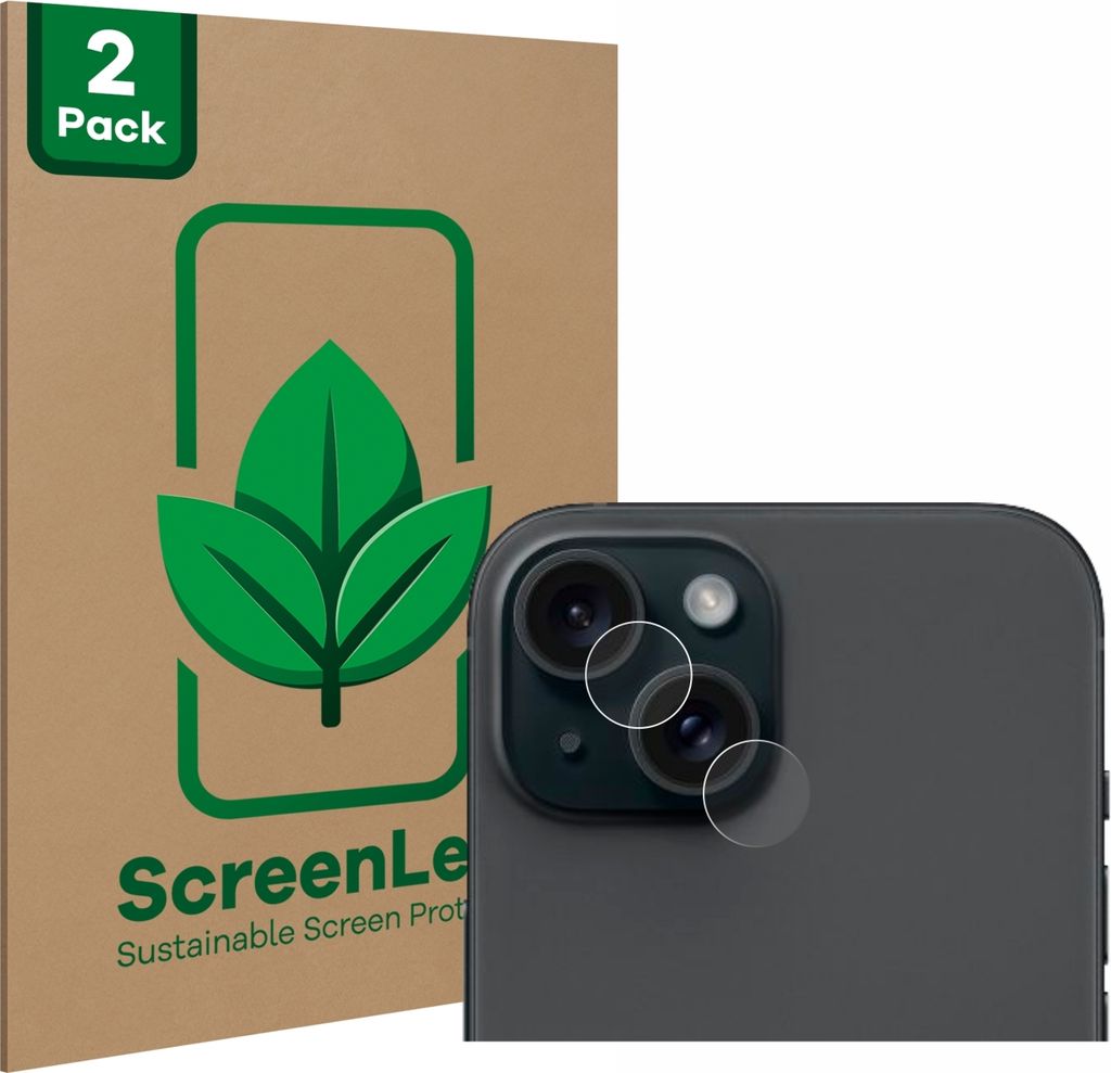 2x ScreenLeaf Schutzfolie für Apple iPhone 15 (NUR Kameraschutz) nachhaltiger Displayschutz Display Schutz Folie Klar Transparent