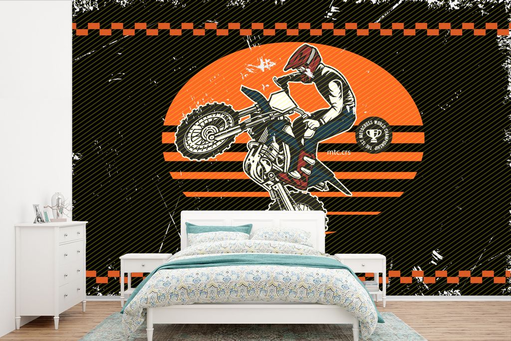 MuchoWow Fototapete für Wohnzimmer oder Schlafzimmer Wandtapete Vinyl Motivtapete Motorrad - Oldtimer - Design - 390x260 cm - Papiertapete