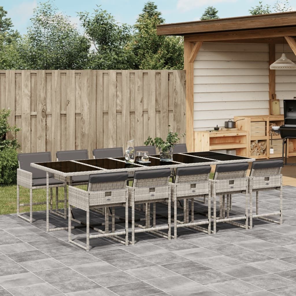 CLORIS 11-tlg. Garten-Essgruppe mit Kissen Hellgrau Poly Rattan 2024