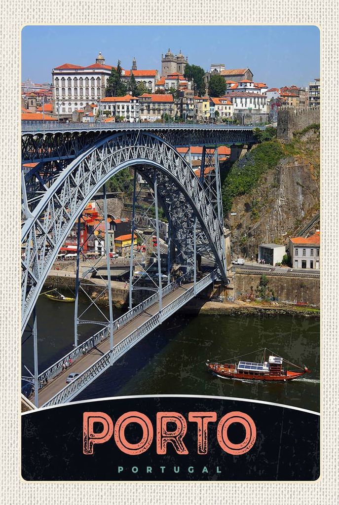 vianmo Holzschild 18x12 cm Porto Portugal Europa Brücke Bildmotiv Reisemotiv Abenteuer Reisen