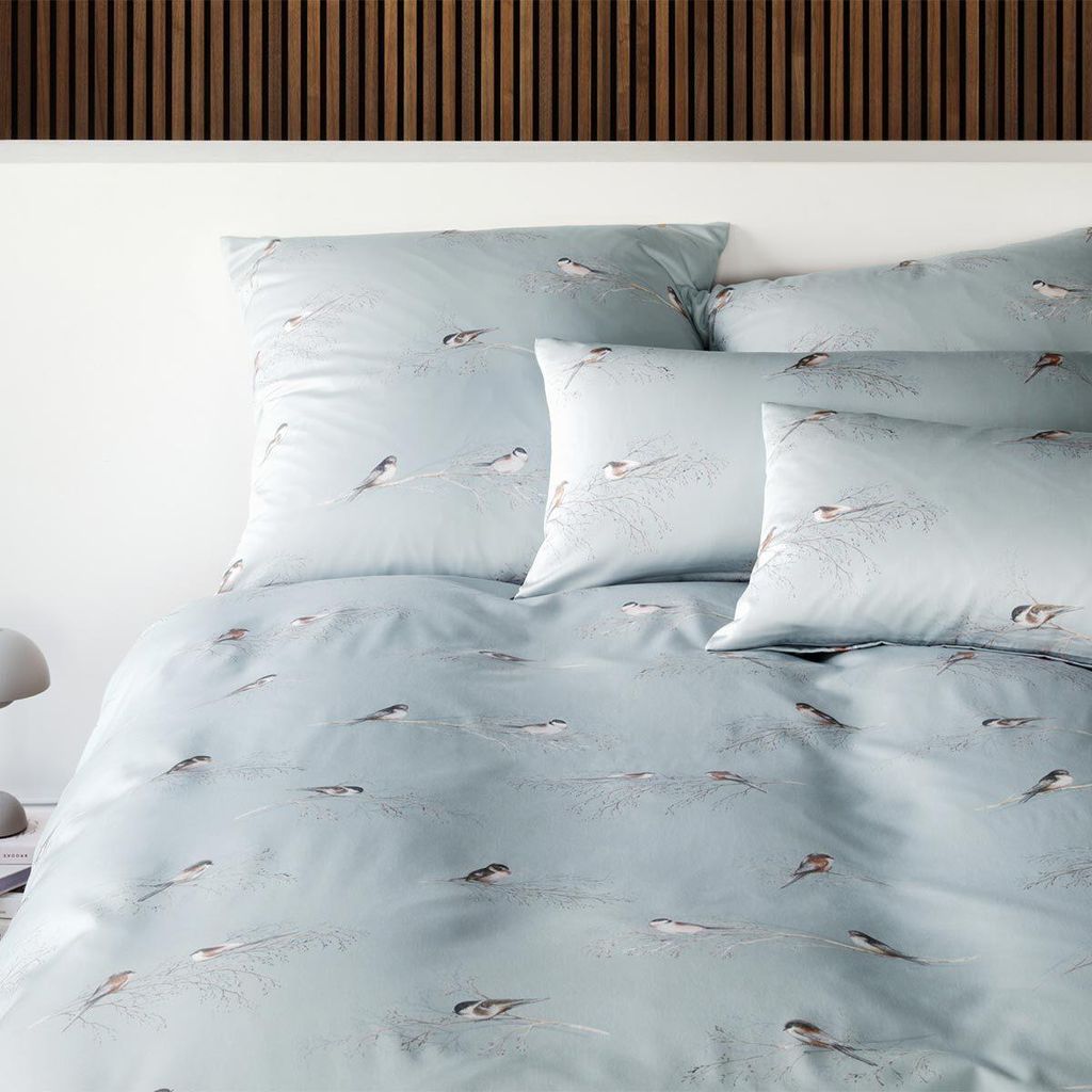 Elegante Mako Satin Bettwäsche Spätzchen 24553-2 Blau Vögel Produktbild 