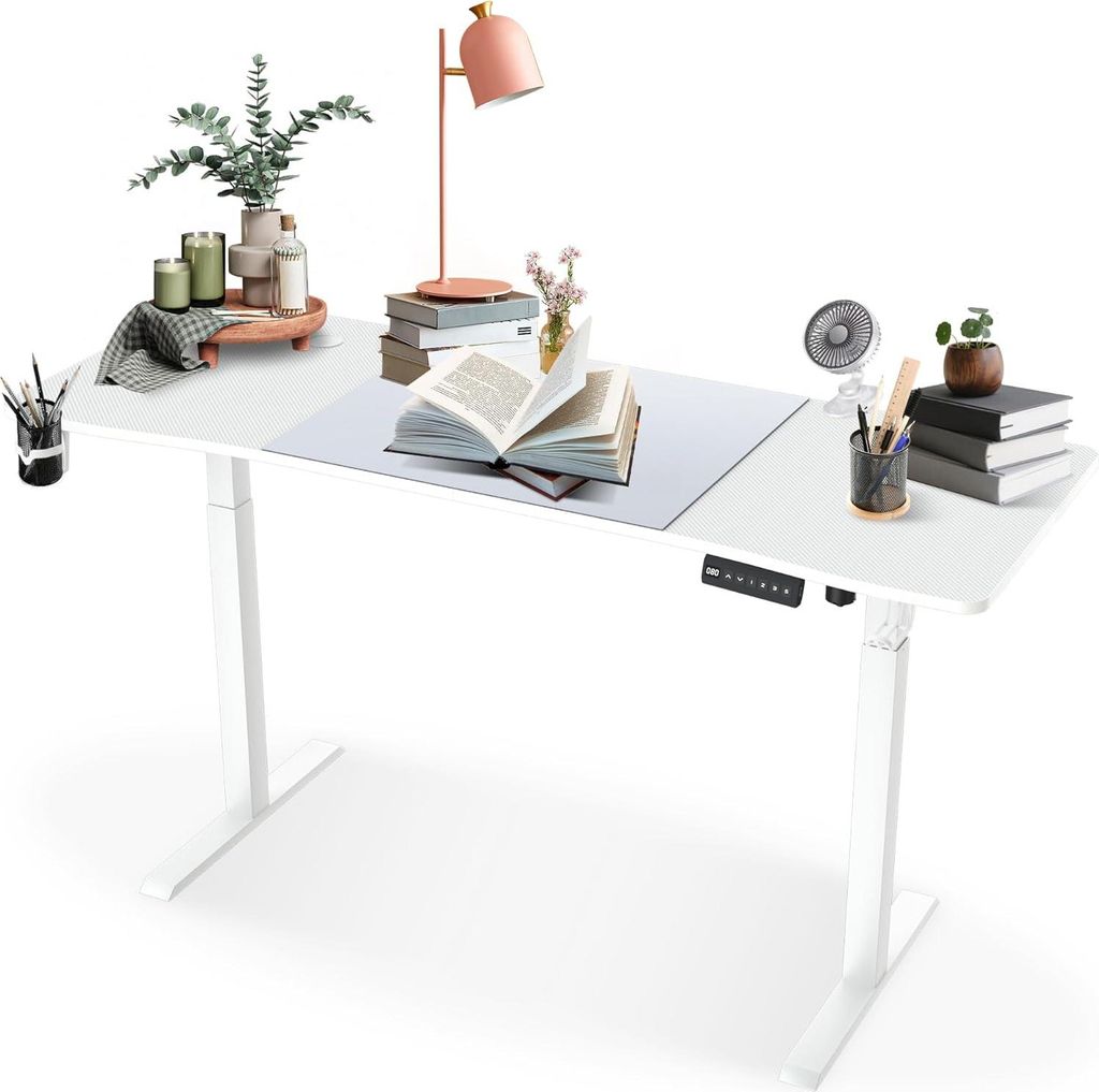 JOIEYOU 120x60cm Schreibtische Bürotisch mit Kabel-Organizer & Metallhaken 75cm-120cm Höhenverstellbarer Computertische Elektrischer Steh-Sitz Ti...