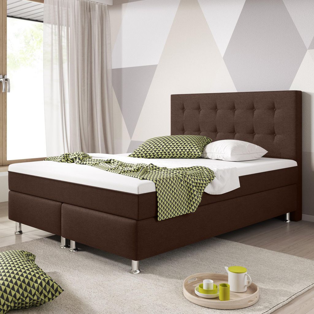Komfortables Boxspringbett Köln Plus 140x200 cm in Braun